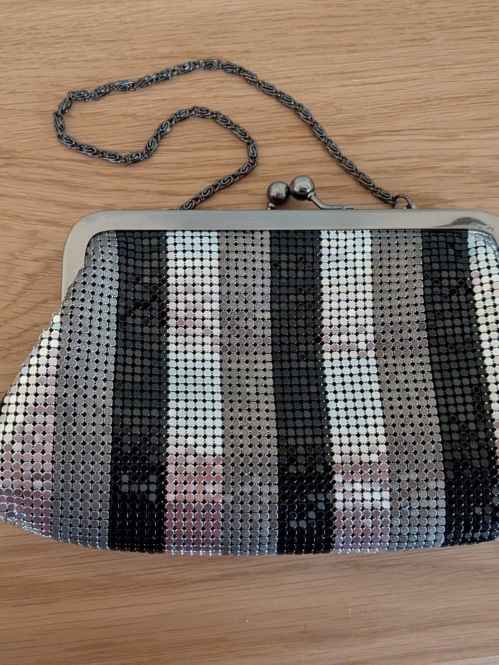 LOFT by Ann Taylor black, silver & pewter metallic evening bag
